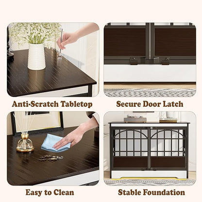 COZPAW 52 Inch Dog Crate Furniture, Extra Large Dog Kennel Indoor for XLarge Breed, Heavy Duty Dog Cage with Double Elegant Arched Doors, Decorate as TV Stand &amp; End Table - White Brown
