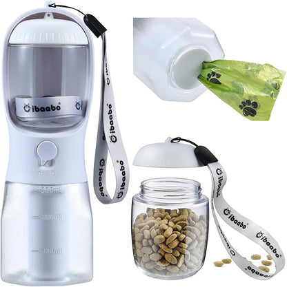 Dog Water Bottle with Food Container &amp; Poop Bag Holder, Travel Water Bowl, Portable Pet Dispenser, Dog Stuff Accessories Items, Puppy Essentials Necessities for Yorkie Chihuahua Walking Hiking