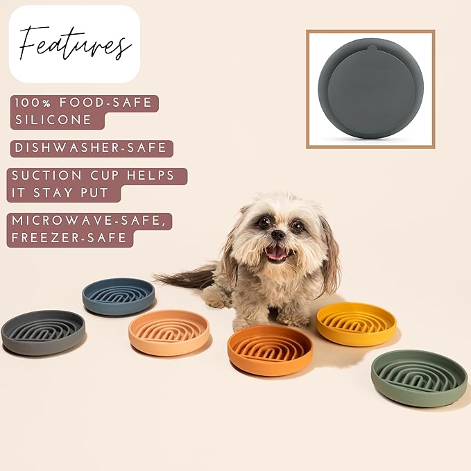 The Slowdown Bowl Silicone Slow Feeder for Cats &amp; Kittens, Slow Eating Mealtime Solution with Lick Modern Mat Design, Reduces Gulping, Fits 1 Cup 6” Across x 1.25” Tall, Small-Terracotta