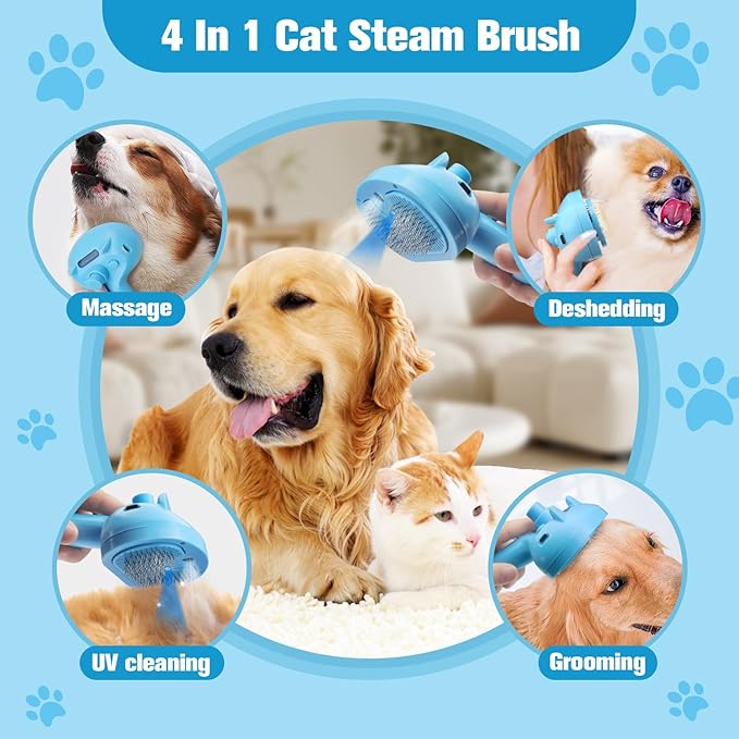 Pet Steam Brush for Dog,Gentle Cat &amp; Dog Brush for Shedding Self-Cleaning Cat Brushes for Indoor Cats Spary Pet Hair Removal Tool for Massage,Grooming Dog Brush for Short&amp;Long Haired Dogs Blue