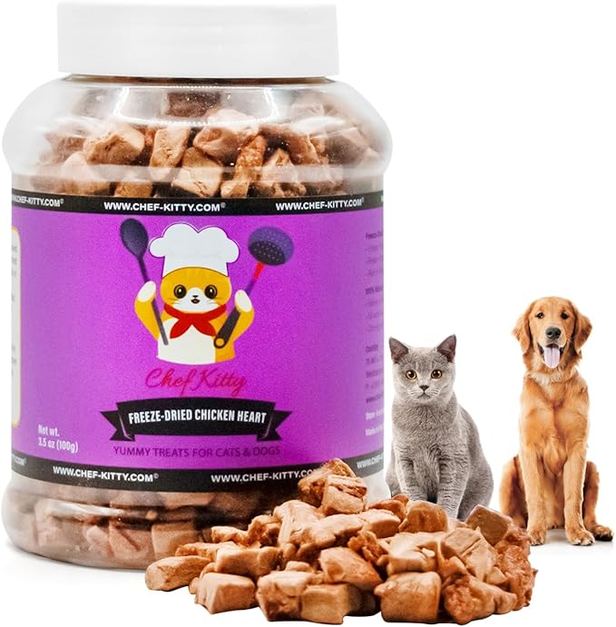 Freeze-Dried Chicken Heart Treats for Cats &amp; Dogs – 100% Human Grade, Single Ingredient, High-Protein, Healthy Snack – No Additives or Preservatives – 2.6oz - Inspected &amp; Tested in USA