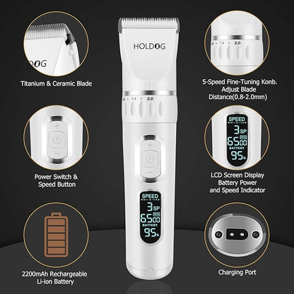 Dog Clippers Professional Heavy Duty Dog Grooming Clipper 3-Speed Low Noise High Power Rechargeable Cordless Pet Grooming Tools for Small &amp; Large Dogs Cats Pets with Thick &amp; Heavy Coats