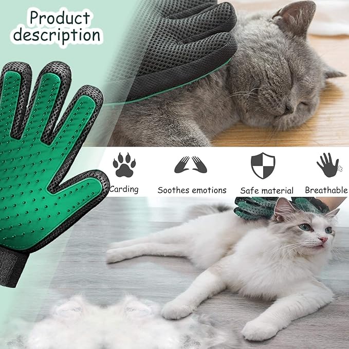 Gentle Deshedding Pet Grooming Mitt - Efficient Hair Remover Brush for Dogs, Cats, Horses with Long &amp; Short Fur (1 Pair)
