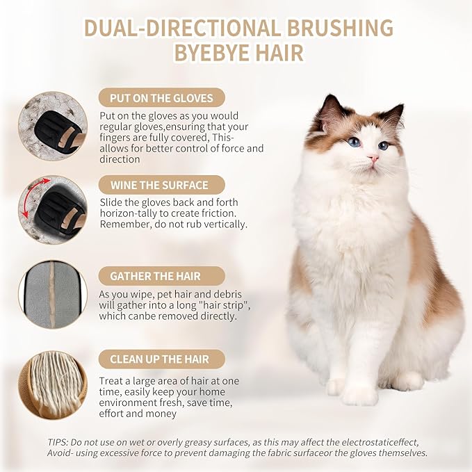 2𝑷𝒄𝒔 Pet Hair Removal Glove for Cats &amp; Dogs, Newly Pro Five-Finger Electrostatic Pet Hair Remover Gloves, Reusable &amp; Washable Magic Brush Pet Hair Removal Tool for Couch, Clothing, Carpet, Car Seat