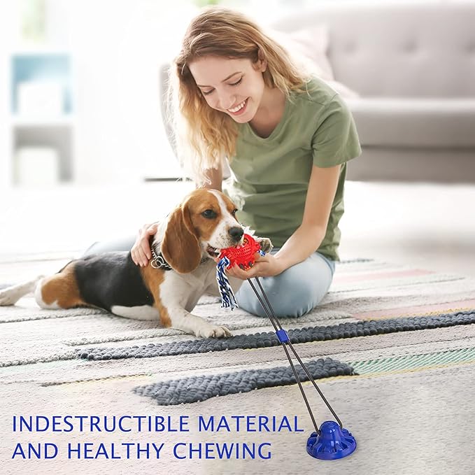 Aggressive Chewer Dog Toys - Rope Toys with Suction Cup, Teething Treats &amp; Puzzle Food Dispensing Ball (Navy Blue)