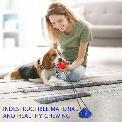Aggressive Chewer Dog Toys - Rope Toys with Suction Cup, Teething Treats &amp; Puzzle Food Dispensing Ball (Navy Blue)