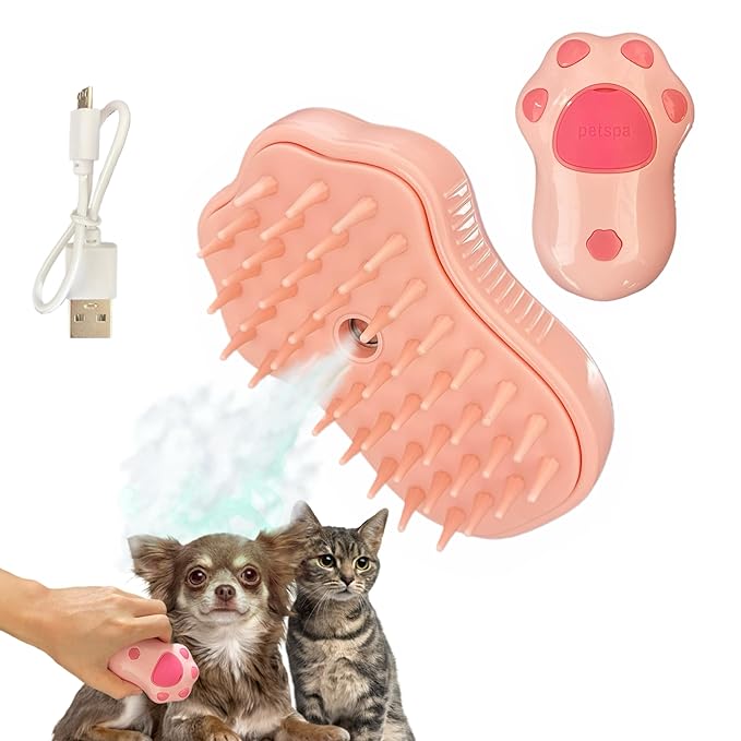Cat Steam Brush,3 In1 Spray Cat&amp;Dog for Hair Shedding and Cleaning,Silicone Spa Massage Pet Steamer Brushes with Misting Bathing&amp;Dry Cleaning,Pet Grooming Steam Comb