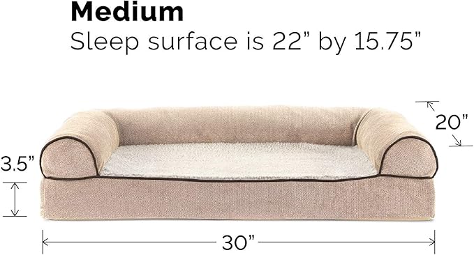 FurHaven Soft, Orthopedic Foam Sofa Dog Bed with Washable &amp; Removable Cover - Sherpa/Chenille - Cream, Dogs Up to 35 lbs - Medium