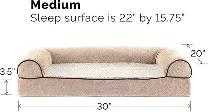 FurHaven Soft, Orthopedic Foam Sofa Dog Bed with Washable &amp; Removable Cover - Sherpa/Chenille - Cream, Dogs Up to 35 lbs - Medium