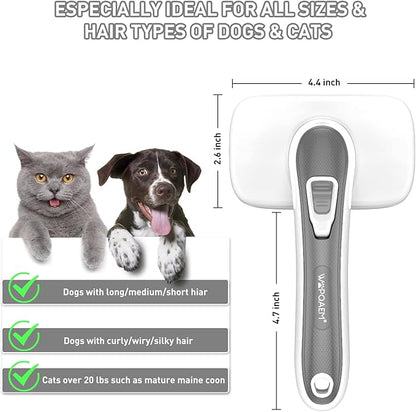 Dogs Cats Self Cleaning Slicker Brush for Shedding &amp; Grooming Any Breed of Pets, Remove Loose Undercoat Knots Mats Tangled Hair for Small Medium Large Animal With Long Short Fur Length-Grey