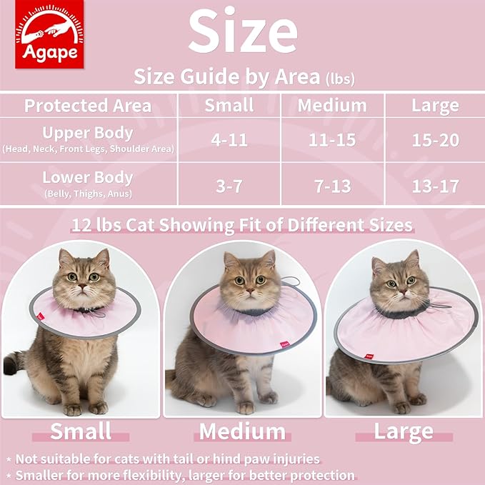 Agape Soft Cat Cone, Comfy Collar to Stop Licking &amp; Scratching, Lightweight Recovery Collar for Cats After Surgery, Adjustable Elizabethan Collar for Neuter Recovery, Waterproof Neck Cones for Cats