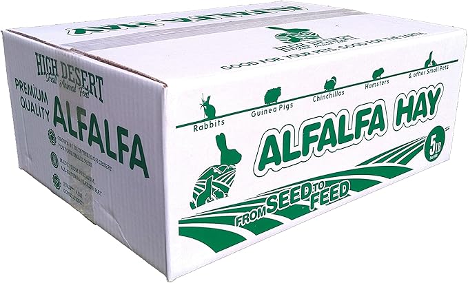 High Desert Alfalfa Hay for Rabbits, Guinea Pigs, Chinchillas &amp; Small Pets – Protein-Rich Natural Hay for Young, Growing Animals – High-Fiber, Hand-Packed, Additive-Free, Grown in USA – 5 lb Box
