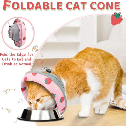 Cat Cone Collar Soft to Stop Licking, Adjustable, Foldable Lightweight Kitten Cones After Surgery Recovery for Cats &amp; Kittens, Cat Cone Alternative (Pink, L)