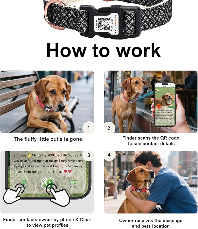 Dog Collar with Waterproof AirTag Holder &amp; Anti-Lost QR Code, Cute Bling Warpping Adjustable Width for Small Medium Large Pet (Black, S)