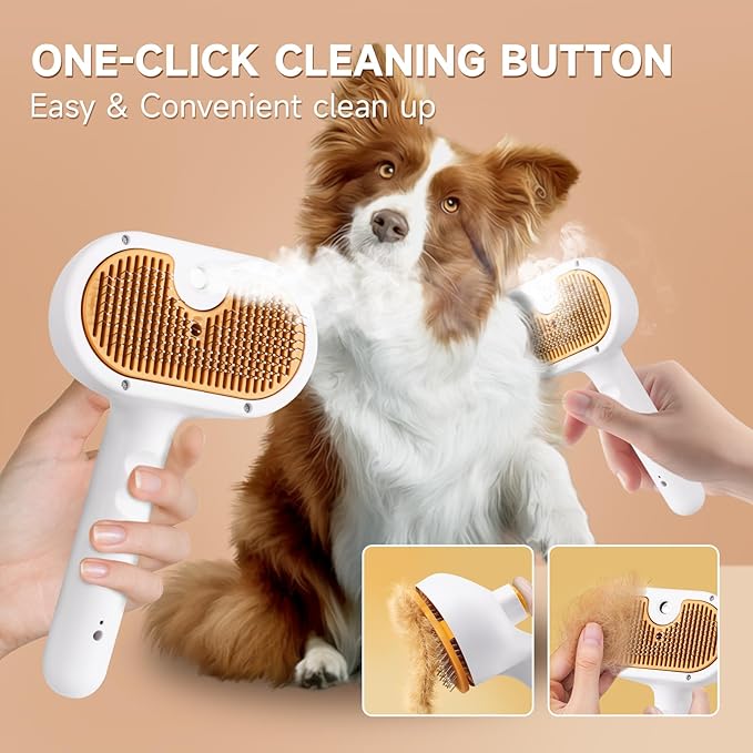 Pet Steam Brush for Dogs &amp; Cats – 3-in-1 Grooming Spray Comb, Mist Massage &amp; Defur Function, Water Spritz Deshedding Tool for Long/Short Hair, Indoor Pets