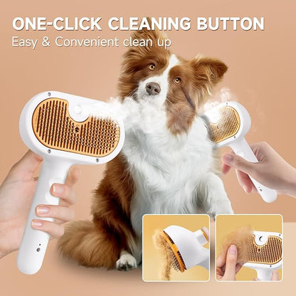 Pet Steam Brush for Dogs &amp; Cats – 3-in-1 Grooming Spray Comb, Mist Massage &amp; Defur Function, Water Spritz Deshedding Tool for Long/Short Hair, Indoor Pets
