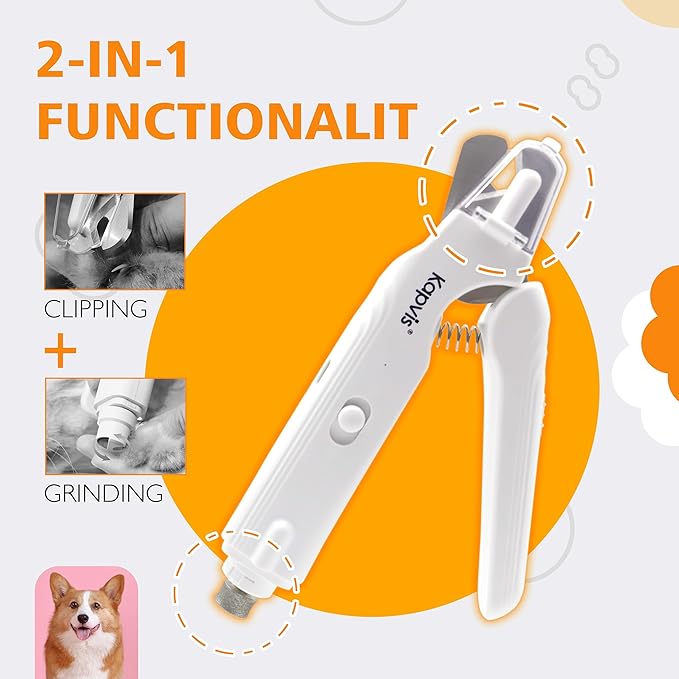 2-in-1 Dog Nail Trimmers &amp; Dog Nail Grinder with LED Lights,Cat Nail Clipper with Guard,cat Nail Trimmer for Large Medium Small Dogs Cats Claw Trimmer Quick Sensor and Safety Guard