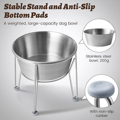 Elevated Dog Bowls for Medium&amp;Small Dogs - Stainless Steel 48oz/6 Cups Raised Feeder with Non-Slip Base, Dual Food &amp; Water Bowls 2-Pack