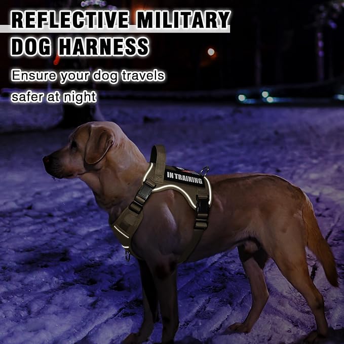 WINSEE Service Dog in Training Harness with 5 PCS Patches, Reflective Tactical Dog Vest Harness, Adjustable Soft Oxford Pet Harness with Easy Control Handle, Hook &amp; Loop Panels for Walking Hiking