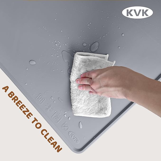 KVK Extra Extra Large Silicone Dog Food Mat 39.4×43.3in and 128oz Silicone Bag Set, Super Size Waterproof Pet Feeding Mat &amp; Container, Non-Slip, Chew-Resistant Floor Protection (Cool Grey&amp;Teal)