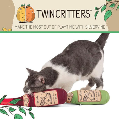 KittiLush 2-Pack Organic Silvervine Catnip Substitute Toys for Cats &amp; Kittens | 100% All-Natural Wild Harvested Silvervine | 2 Refillable Wine Bottle Kicker Cat Toys