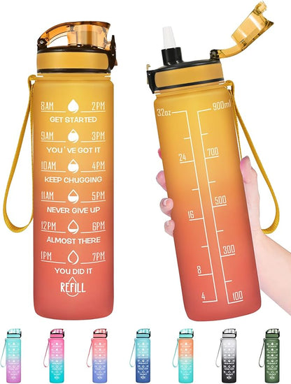 Enerbone Water Bottle, Leakproof BPA &amp; Toxic Free, Motivational Water Bottle with Times to Drink and Straw, Fitness Sports Water Bottle with Strap for Office, Gym, Outdoor Sports