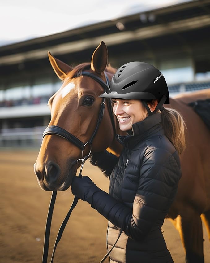 OutdoorMaster Equestrian Helmet, Horse Riding Helmet with Sun Visor and Excellent Ventilation, Adjustable Safe Helmet for Men, Women &amp; Youth