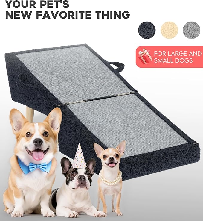 Dog Stairs for Small Dogs and Cats – 2-in-1 Dog Ramp for Bed and Couch, 16.5&