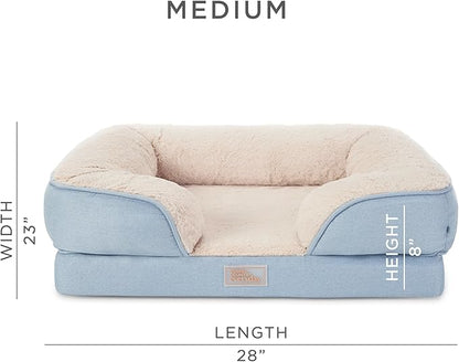 TOWN &amp; COUNTRY EVERYDAY CuddleTown Comfy Solid Bolster Sofa Pet Bed, Supportive &amp; Calming Egg Crate Foam, Non-Slip Bottom, Machine Washable Cover, Blue, Medium 28"x23"x8"