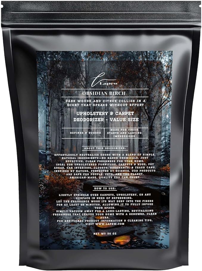 Obsidian Birch Carpet Freshener Powder Refill 36 oz | Powerful Odor Eliminator for Home | Upholstery Deodorizer | Carpet Deodorizer | Pet Urine | Cat Litter Box | Birch &amp; Black Pepper Fragrance