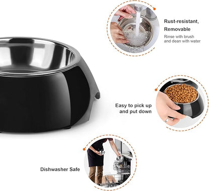 Double Dog Bowls Set – Non-Slip Pet Food &amp; Water Dishes with Resin Stand, Includes Small (1 Cup) &amp; Medium (2 Cups) Bowls – Ideal for Puppies, Cats, and Medium Dogs –Black