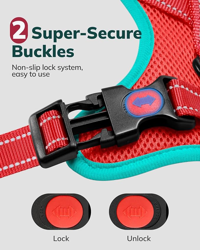 MIDOG No-Pull Dog Harness | Adjustable &amp; Reflective Pet Harness Leash Set for Small Medium Large Dogs Walking, Training| No Choke, Front Clip, Soft Padded Vest with Easy Control Handle - Red, XS