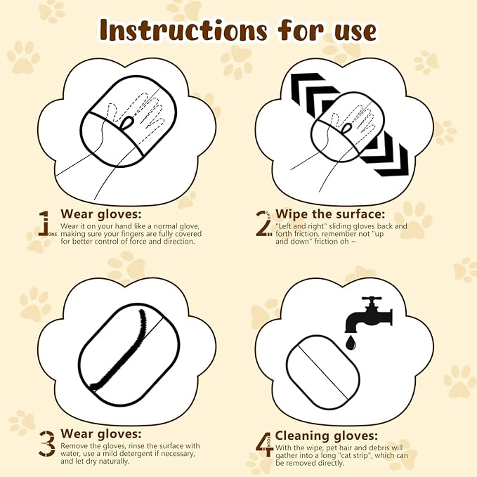 5Pcs Electrostatic Pet Hair Removal Glove for Dogs &amp; Cats, Reusable Grooming Pet Hair Remover Tool for Couch, Carpet, Curtain