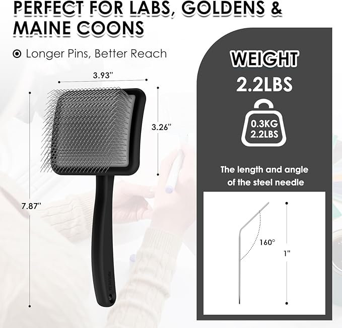Large Slicker Brush for Dogs - 3PC Pet Grooming Kit - Undercoat Rake &amp; Stainless Comb | Long Pins Remove Mats on Poodles, Golden, Labradoodles | Thick Coat Deshedder for Dogs, Cats, Black