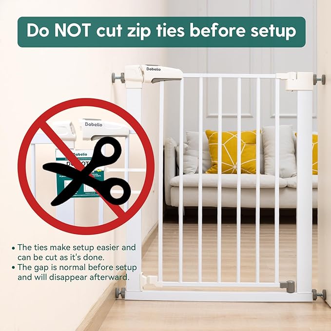 Babelio Metal Baby Gate, 29-43" Auto Close Easy Install Pet Gate, Extra Wide Walk Thru Child Safety Gate, 30" Tall Pressure Mounted Dog Gate for Doorways &amp; Stairs, White
