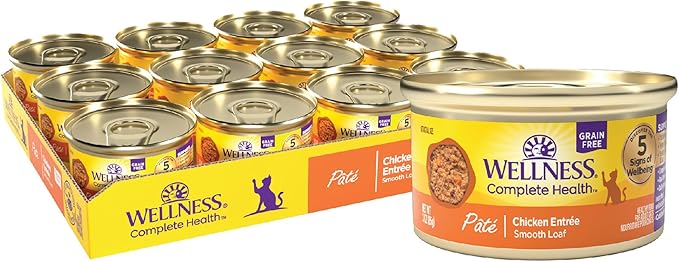 Wellness Complete Health Pate Adult Wet Cat Food, Natural, Protein-Rich, Grain Free, 3 Ounce, 24 Pack, (Chicken)