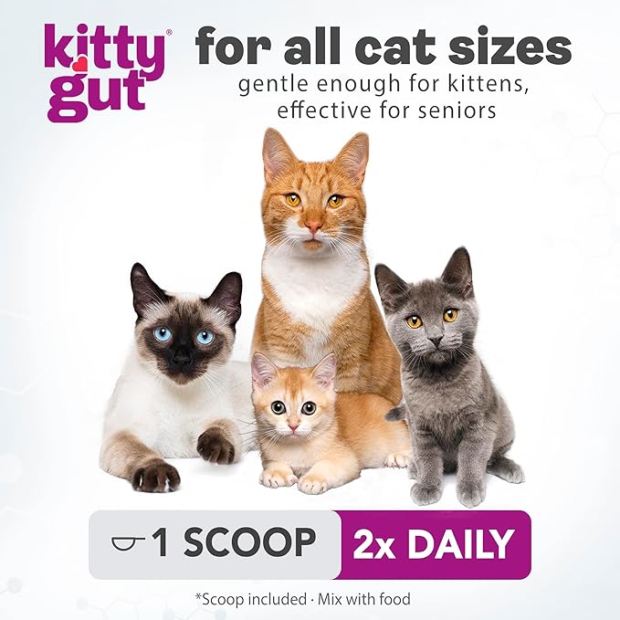 KittyGut 3-in-1 Organic Cat Probiotics &amp; Postbiotic Supplement Powder- Made in USA-Probiotics for Cats Promote Gut Health and Cat Digestive Support, Diarrhea and Vomiting (60g)