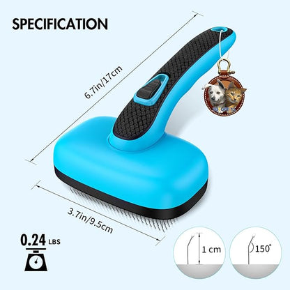 Dog Brush Kit - Self-Cleaning Slicker Brush with Bath Brush &amp; Undercoat Rake | Deshedding Tools for Large - Small Dogs &amp; Cats, Professional 3-in-1 Pet Grooming Set for Heavy Shedding, Blue