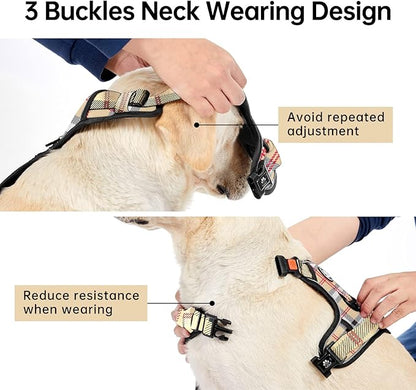 IVY&amp;LANE No Pull Dog Harness with Leash Set, Reflective No Choke Pet Vest,Adjustable Oxford Dog Vest Harness with Easy Control Handle for Large Dogs (Checkered Beige,XL)