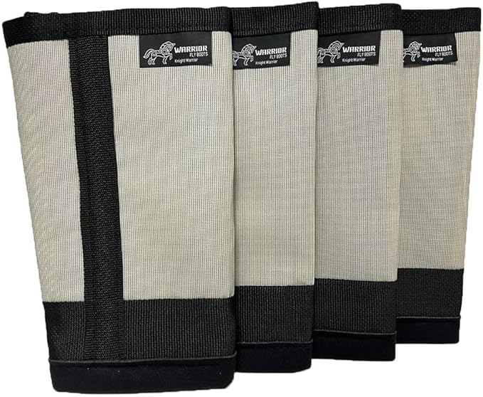 Warrior Fly Boots for Horses - Breathable Mesh Horse Boots for Fly Protection &amp; Leg Comfort - Set of 4 (Knight Warrior, Gray)