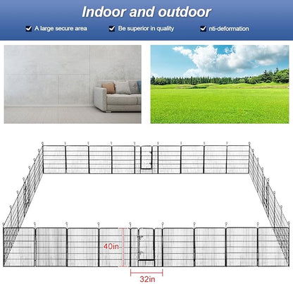 BestPet Dog Playpen Indoor 40 inch 32 Panels Metal Dog Pen Pet Dog Fence Outdoor Exercise Pen with Doors,Pet Puppy Playpen for RV Camping Yard, Black