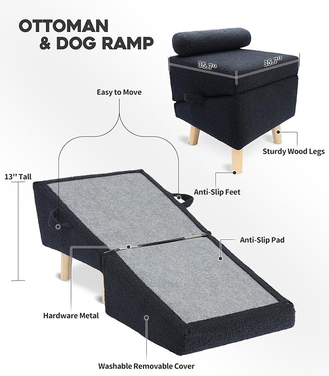 Dog Stairs for Small Dogs and Cats – 2-in-1 Dog Ramp for Bed and Couch, 16.5&