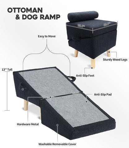 Dog Stairs for Small Dogs and Cats – 2-in-1 Dog Ramp for Bed and Couch, 16.5&