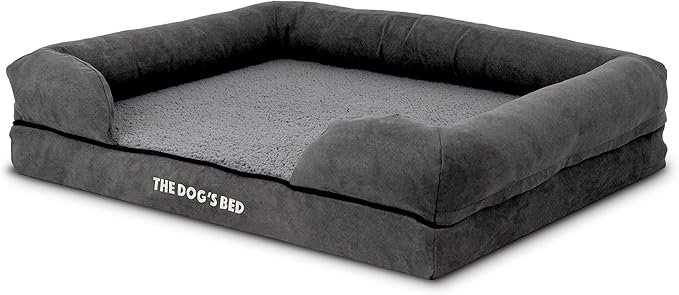 The Dog’s Bed, Medium Grey Plush Memory Foam, Pain Relief: Arthritis, Hip &amp; Elbow Dysplasia, Post Surgery, Lameness, Supportive, Calming, Washable Cover, Veterinary Approved