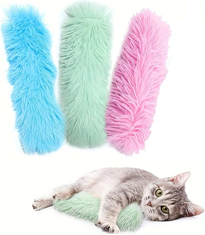 Catnip Toys with 3Pcs Cat Toys - Skin-Friendly Pillow Kicker Toy for Indoor Cats with Crinkle Paper, Catnip &amp; Teething Soother (Pink/Green/Blue)