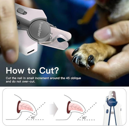 Type-C Rechargeable Dog &amp; Cat Nail Clippers - LED Pet Nail Trimmer with Built-in Nail File, Extra Sharp Blades for Small &amp; Medium Dogs, Indoor Cats (White-Gray)