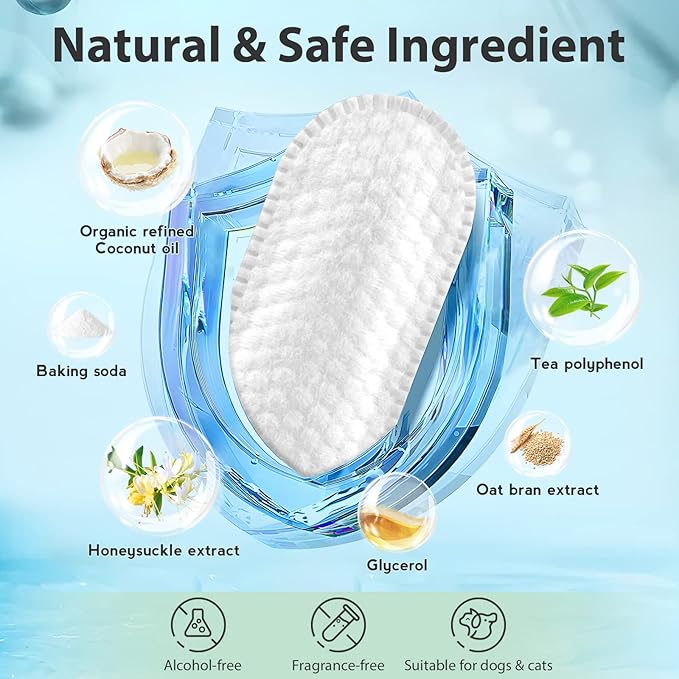 LANBEIDE Teeth Cleaning Wipes for Dogs &amp; Cats 120 Counts, Pet Dental Care Finger Wipes for Reducing Plaque &amp; Tartar, Breath Freshener Dental and Gum Care Finger Pet Wipes, No Hard Toothbrush