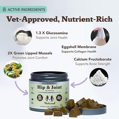 Natural Dog Company Vet Strength Hip &amp; Joint Chews for Senior Dogs (90ct) Joint &amp; Flexibility Support, Arthritis Relief for Senior Dogs, 1.3X Glucosamine, 2X Green Lipped Mussel &amp; MSM for Dog Mobility