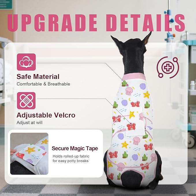 Recovery Suit for Dogs After Surgery, Professional Dog Surgical Suit for Female Spay, Male Neuter, E-Collar &amp; Cone Alternative Dog Onesie for Abdominal Wounds Skin Disease, Jellyfish, XXL