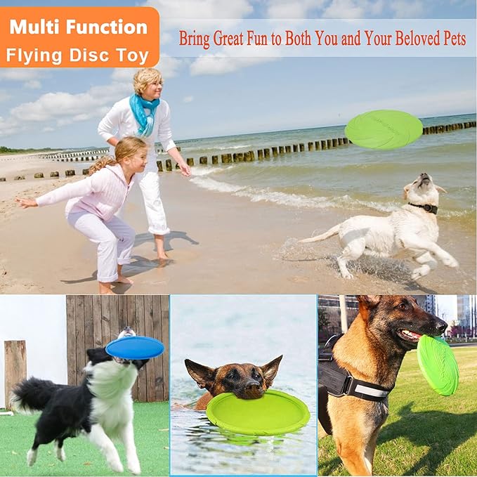 Dog Flying Disc, 2 Pack Dog Flyer Toys, Soft Rubber Interactive Lightweight Flying Disc Dog Toy for Small Large Dogs - Floats in Water &amp; Safe on Teeth, 7.2 inch.